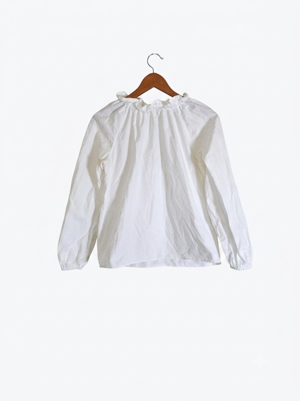 ANN MASHBURN White Ruffled Neck Top Blouse Size XS